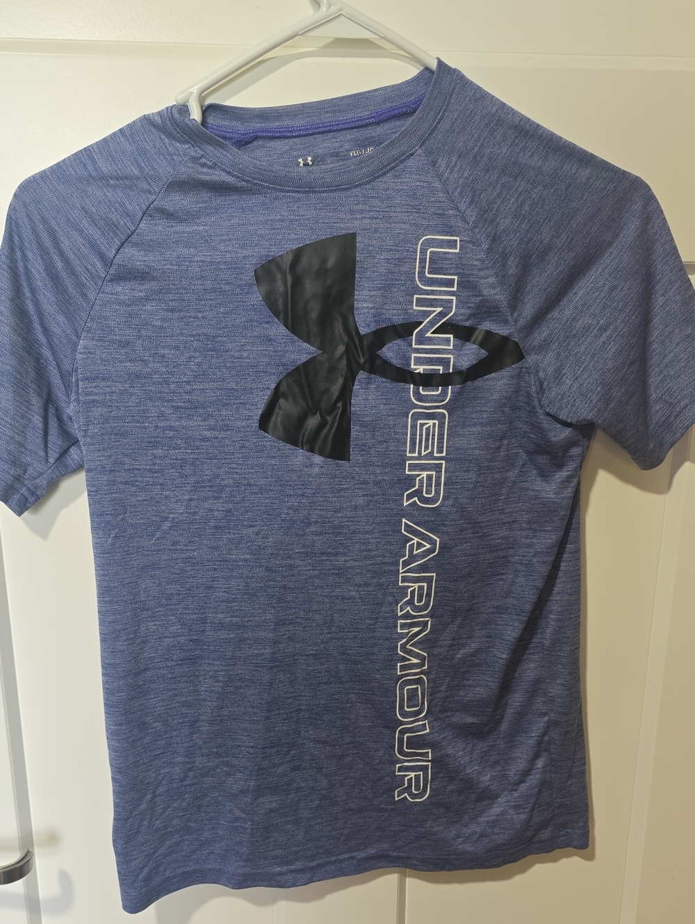 Under Armour Heather Blue Short Sleeve Logo Tee with Black Emblem